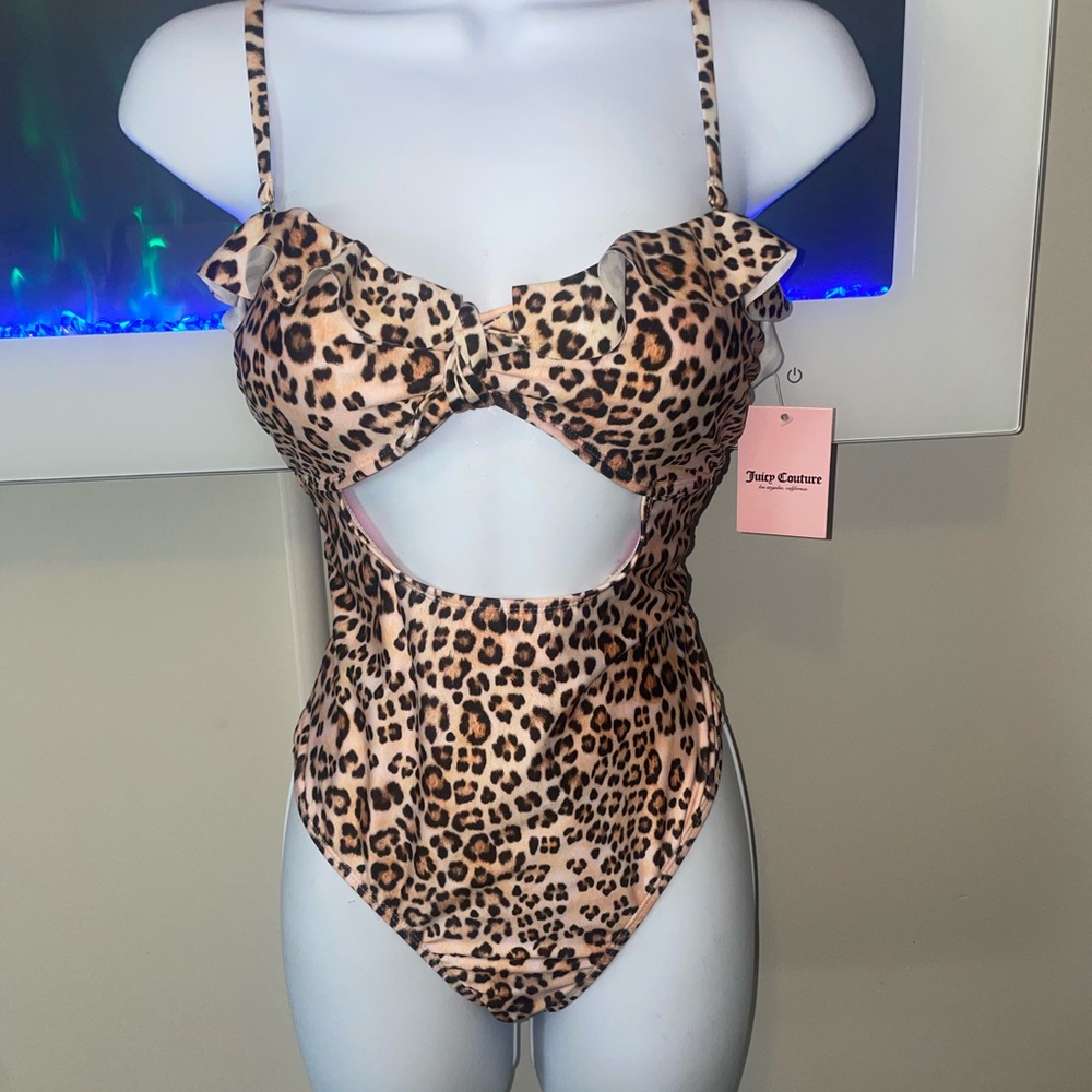 Juicy Couture Brown and Black One Piece Swimsuit with Leopard Print